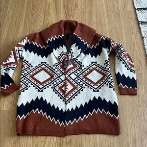 Tahari Women’s Aztec Tribal Geometric Open Front  Cardigan size L